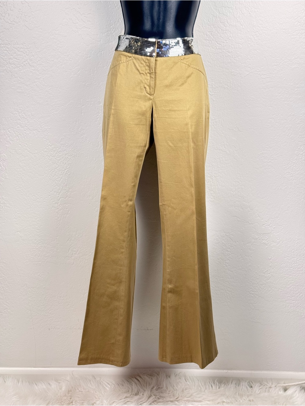 Vintage Y2K BCBG Max Azria Wide Band Flare Leg Cotton Trousers 6 Retro 90’s Glam